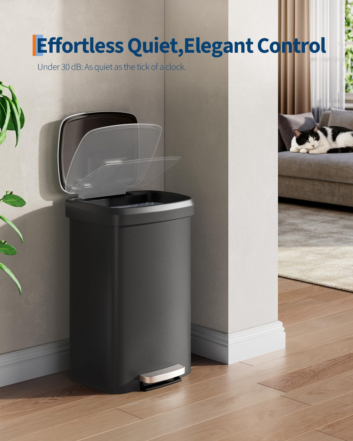 13 gal / 50 L Plastic Trash Can with Lid D47670