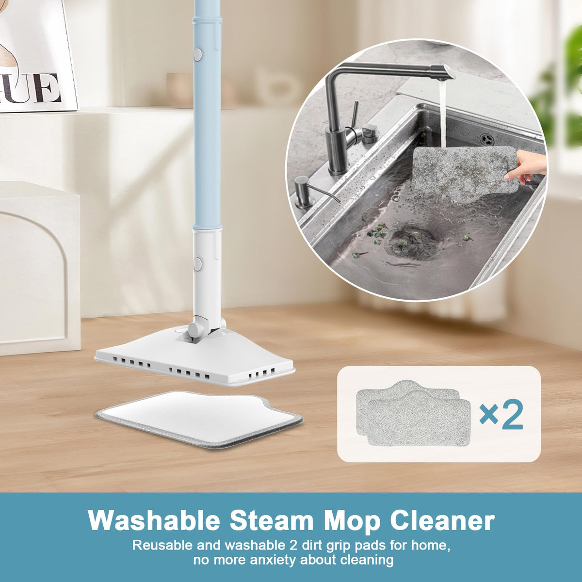 6 in1 Steam Mop Cleaner with 2 Modes, 2 Microfiber Pads, 400ML Removable Tank Z787507