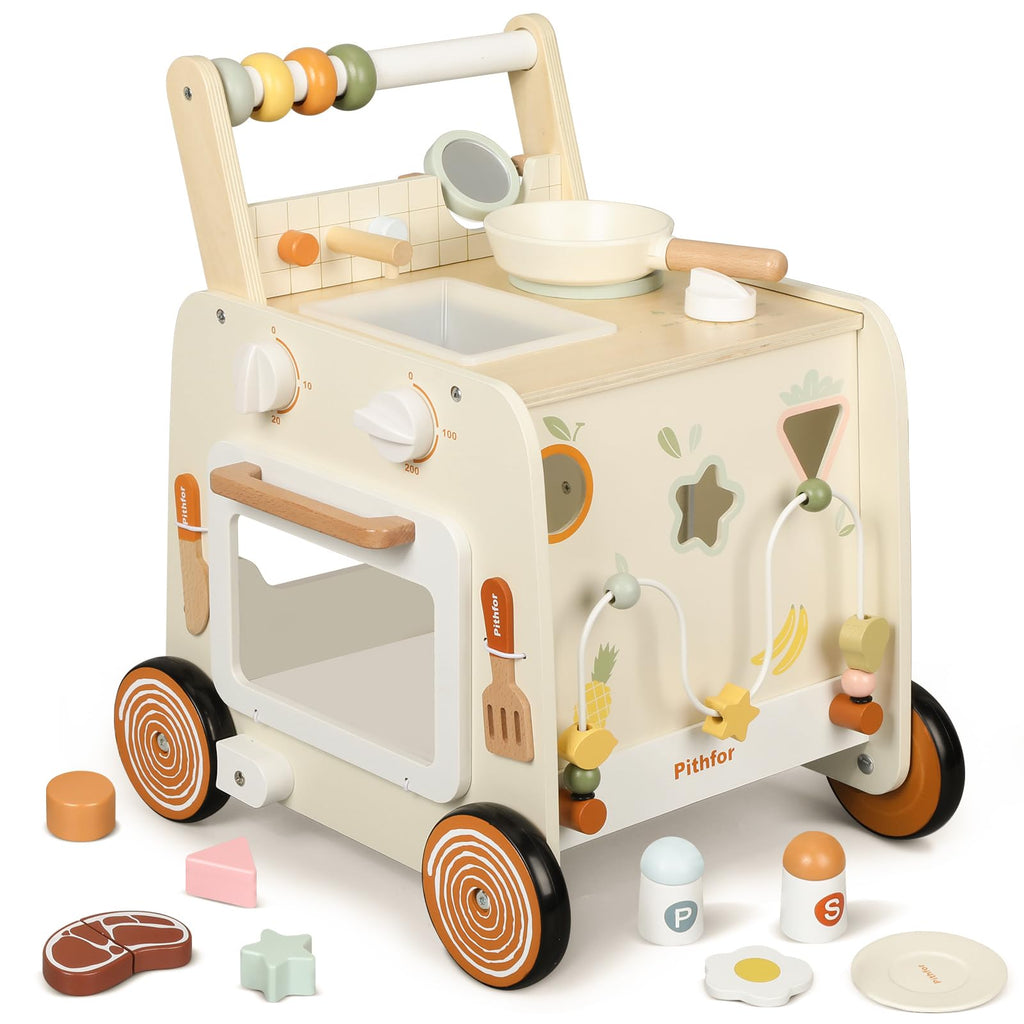 Wooden Baby Push Walker with Pretend Kitchen M932