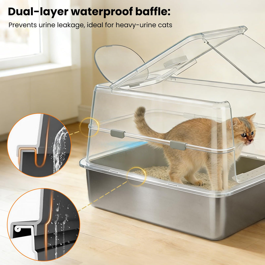 Extra Large Stainless Steel Enclosed Cat Litter Box with Lid and Scoop N43764