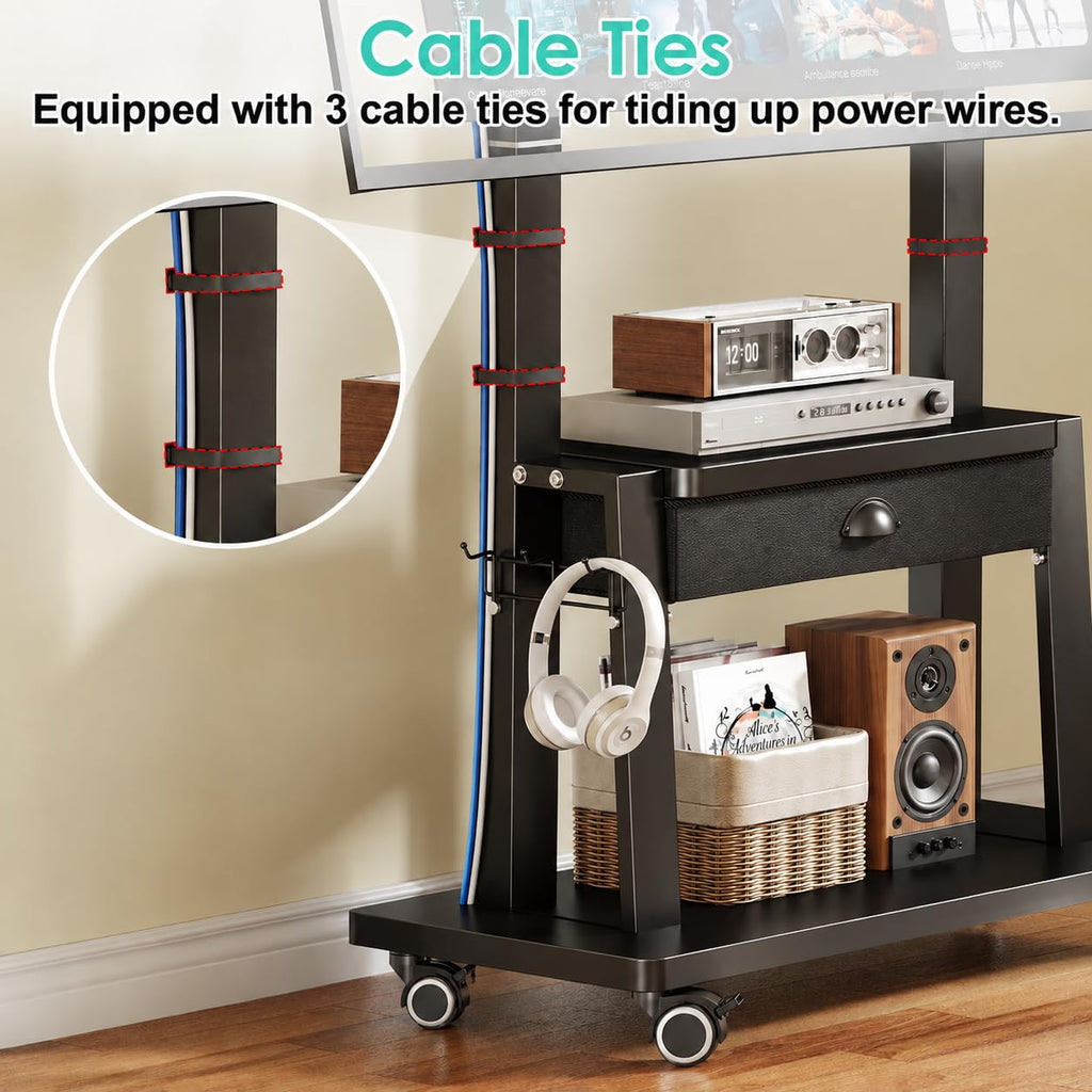 Rolling TV Stand with Power Outlet, Adjustable Height, for 23-60 inch Screens S76187
