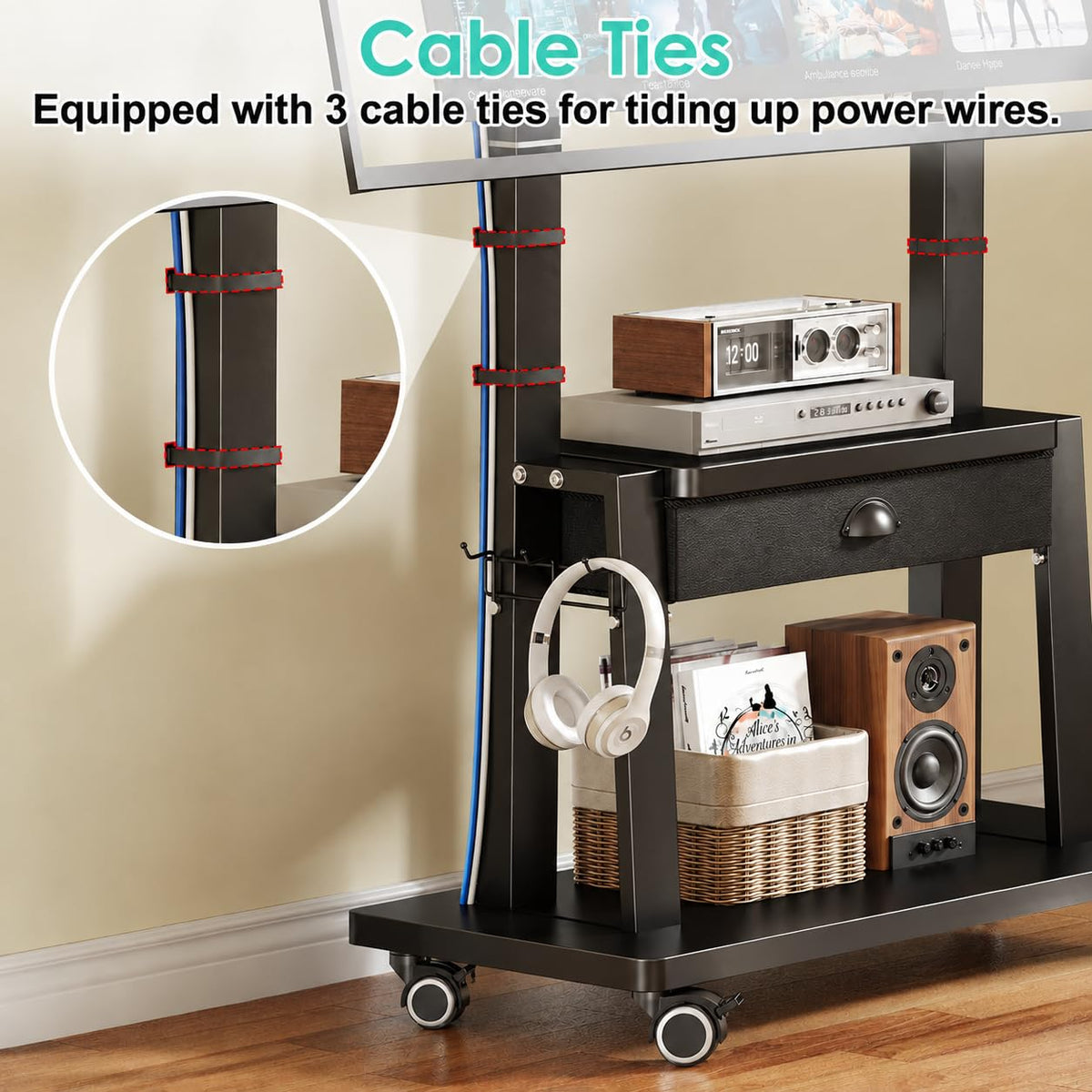 Rolling TV Stand with Power Outlet, Adjustable Height, for 23-60 inch Screens S76187