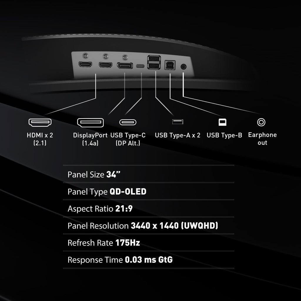 34 Curved OLED Gaming Monitor, 3440 x 1440, 175Hz, Black Z510324