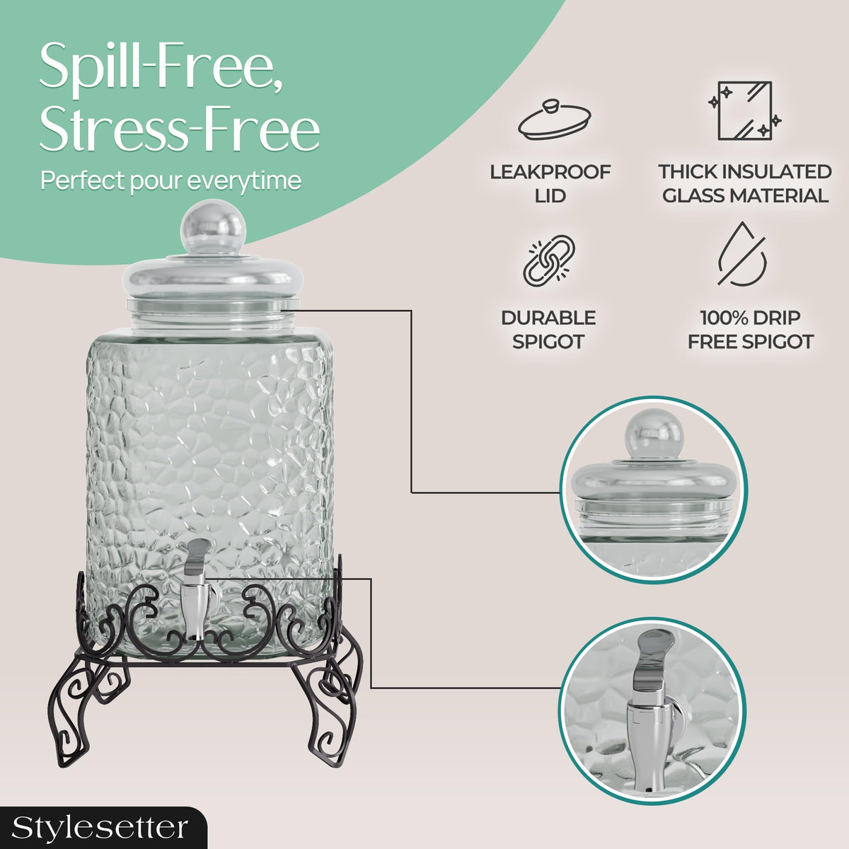 Glass Beverage Dispenser with Stand 2.5 Gal B409637