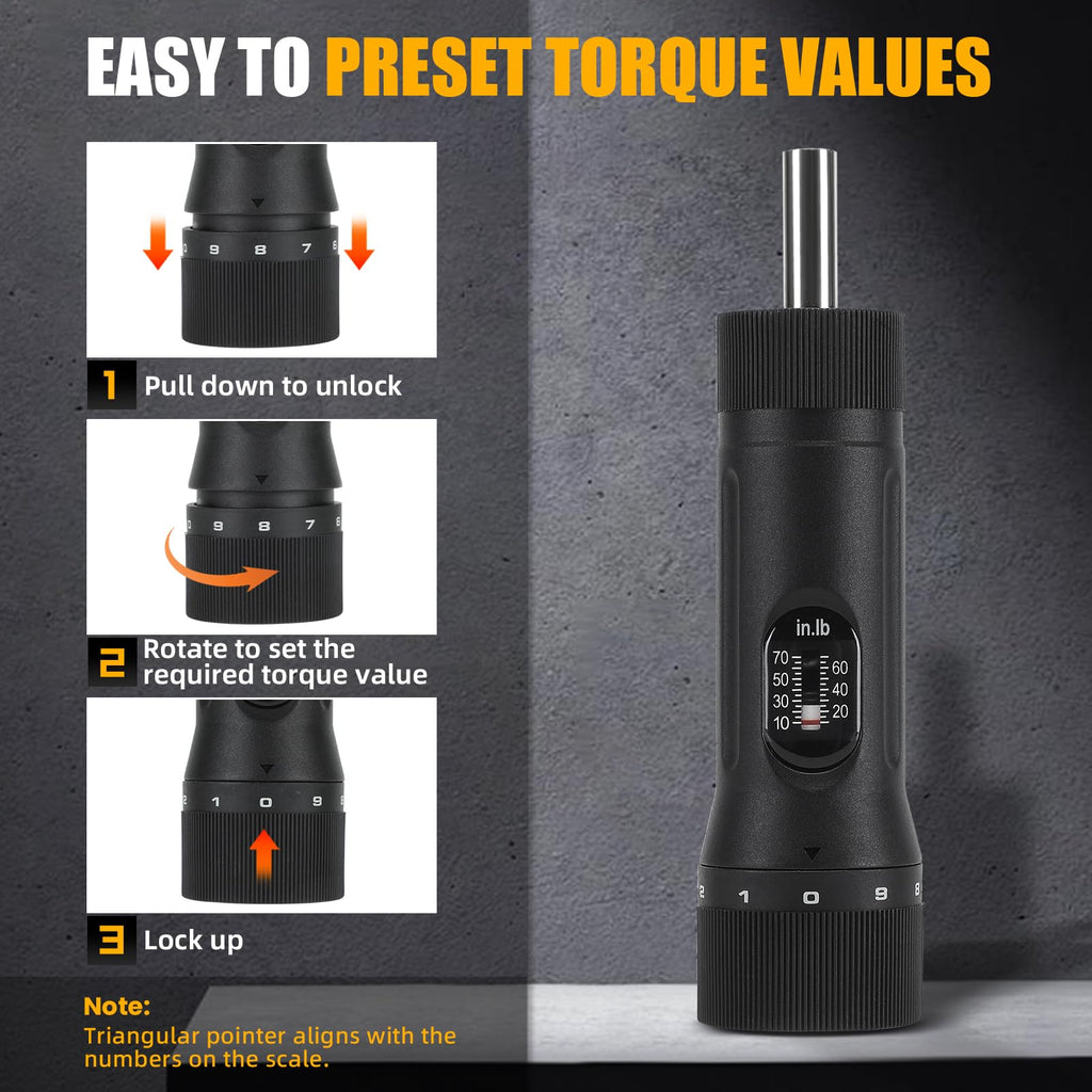 Torque Screwdriver with 12 Pieces Interchangeable Bits 1/4" Drive Black E795