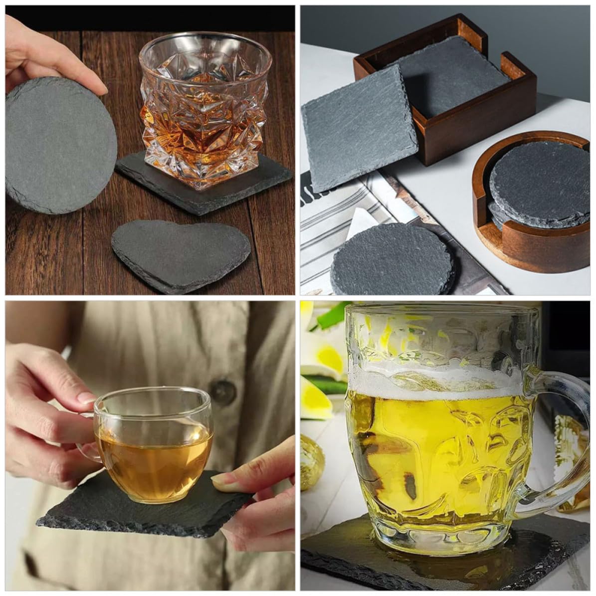 Natural Stone Square Drink Coasters Set A2996