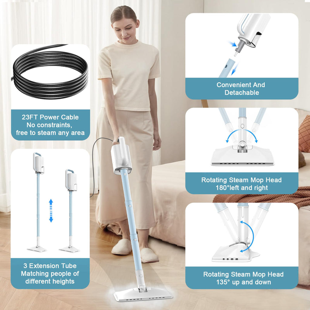 6 in1 Steam Mop Cleaner with 2 Modes, 2 Microfiber Pads, 400ML Removable Tank Z787507