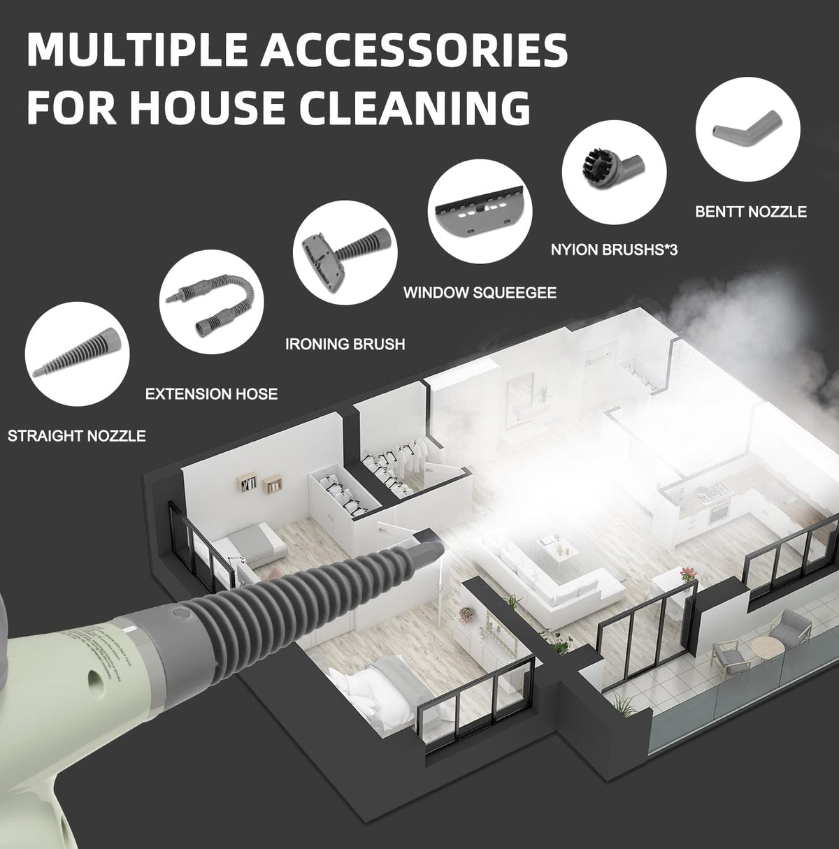 Handheld Pressurized Steam Cleaner with 13 Accessories T515500