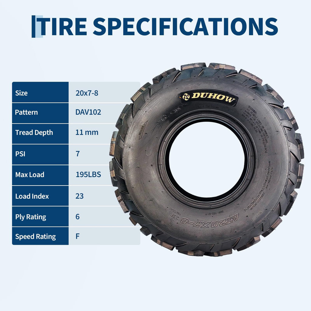 20x7-8 4 Ply Tubeless ATV UTV Tires Set of 2 L212863