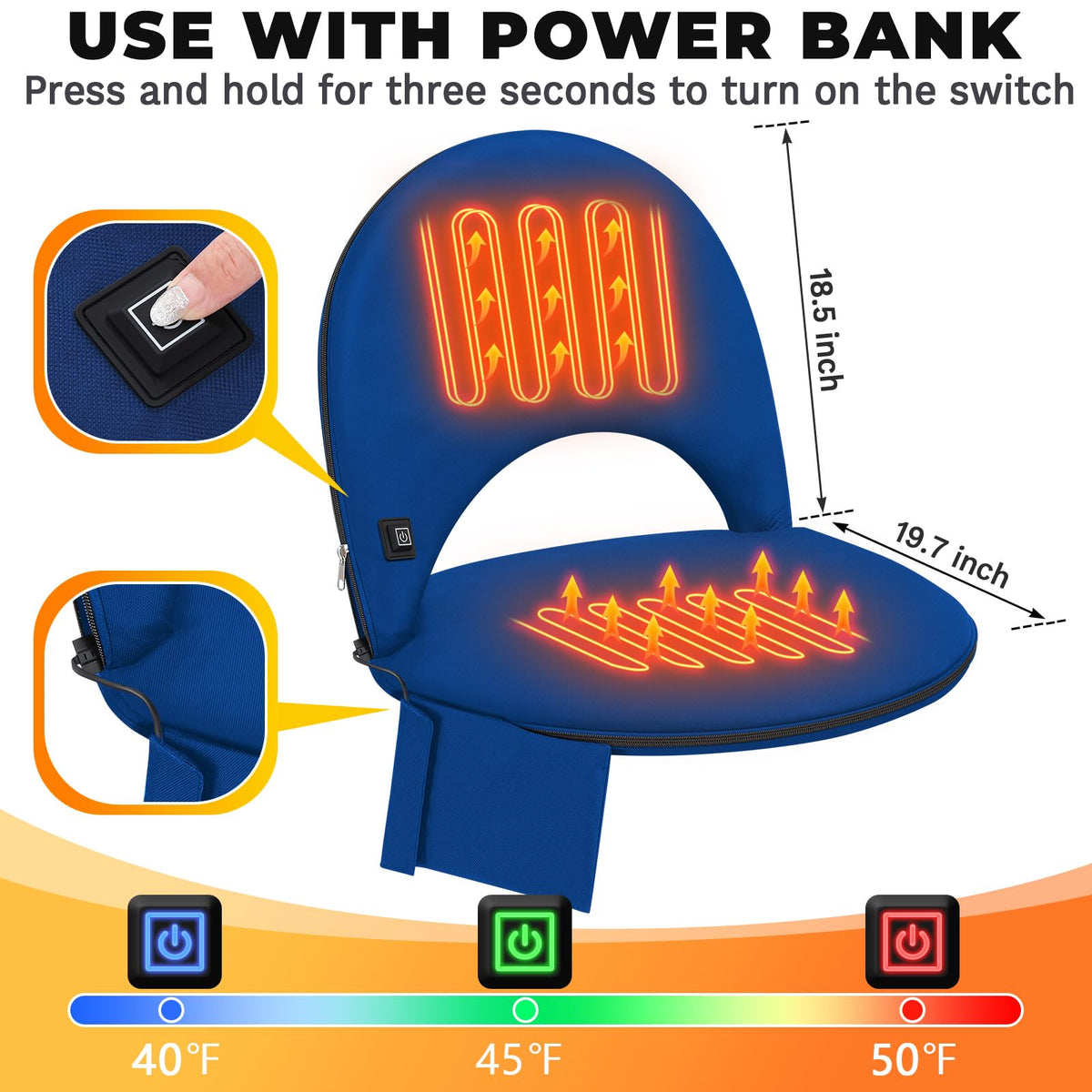 Heated Stadium Seat Cushion with Back Support Y56902