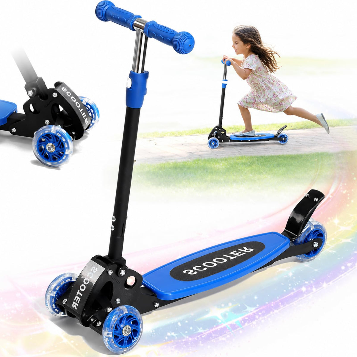 3 Wheel Kids Kick Scooter with Light-Up Wheels and Adjustable Handlebar G95694