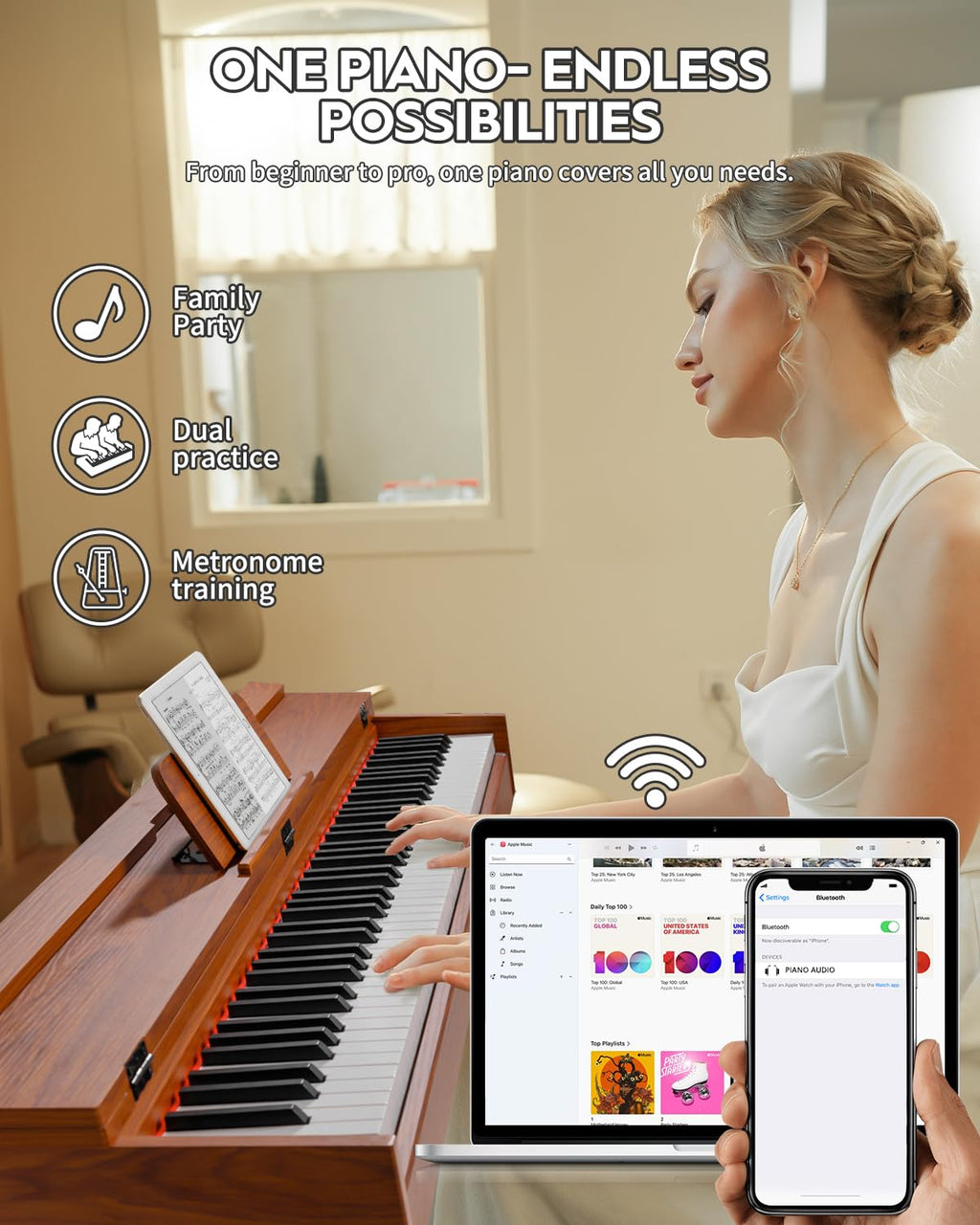 88 Key Hammer-Action Weighted Digital Piano with Stand G4184