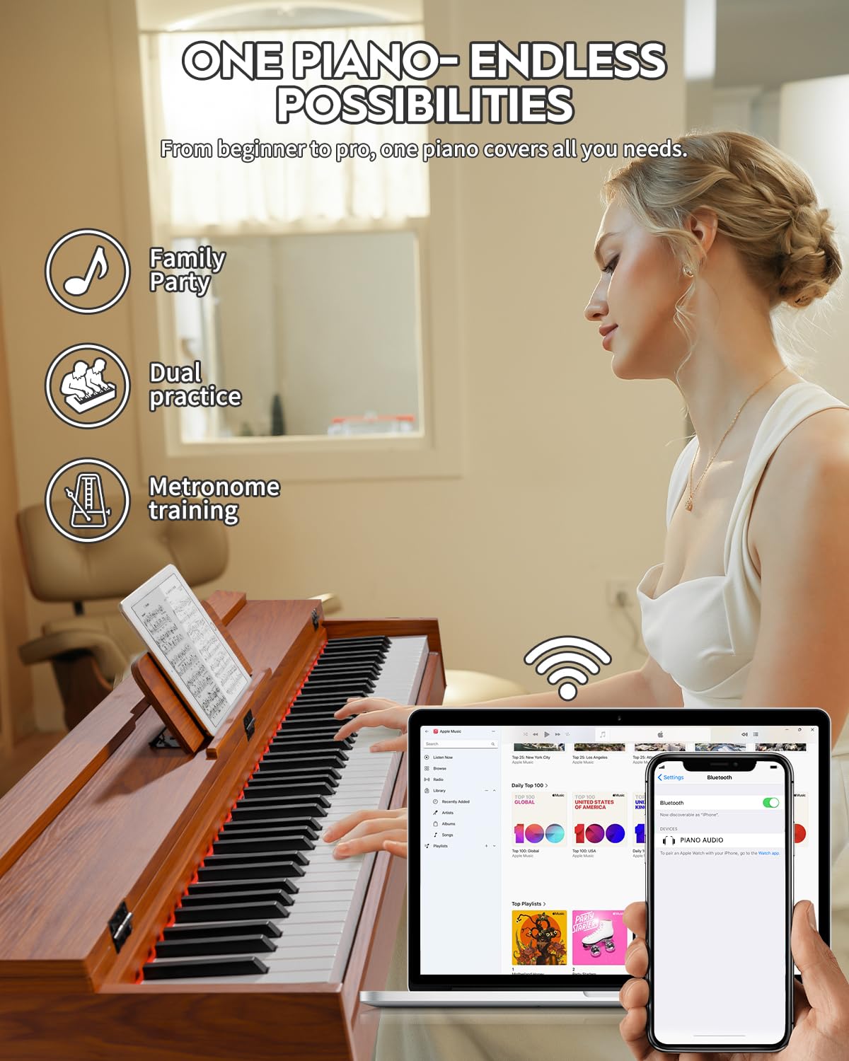 88 Key Hammer-Action Weighted Digital Piano with Stand G4184