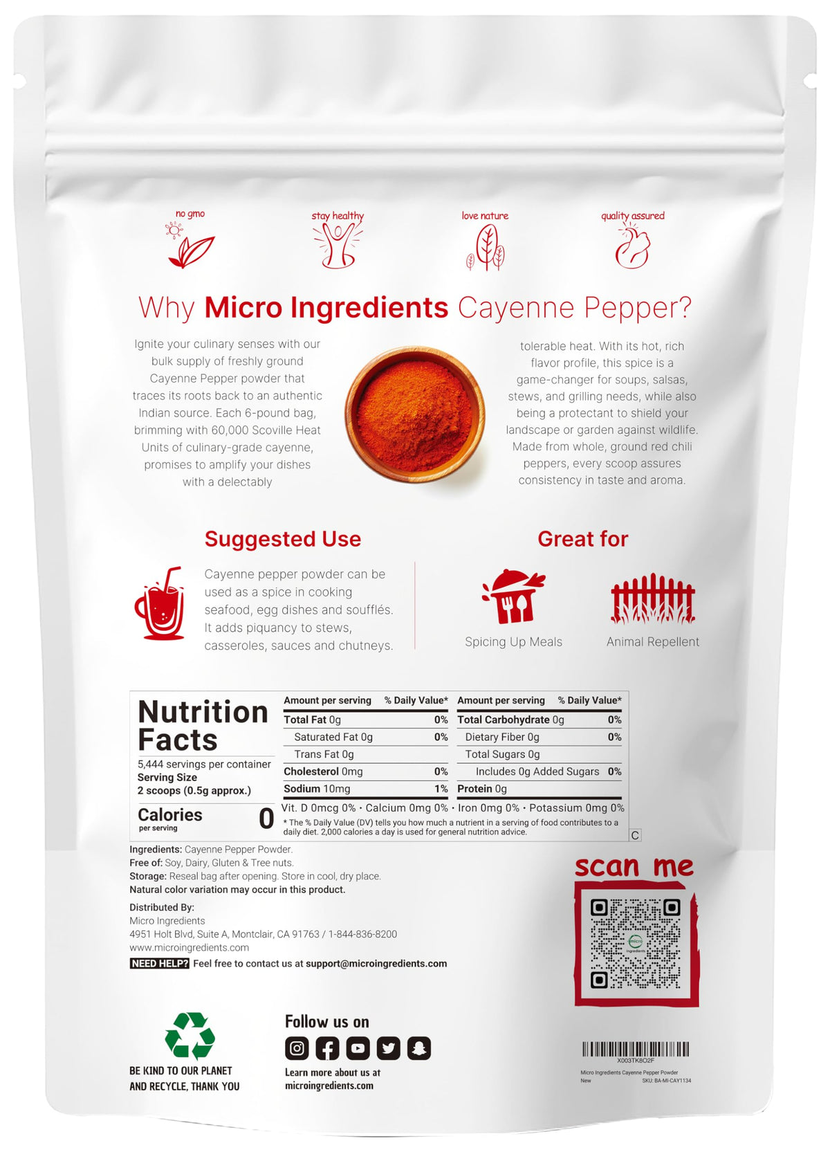 Ground Cayenne Pepper Powder 6lbs 60,000 SHU C2972