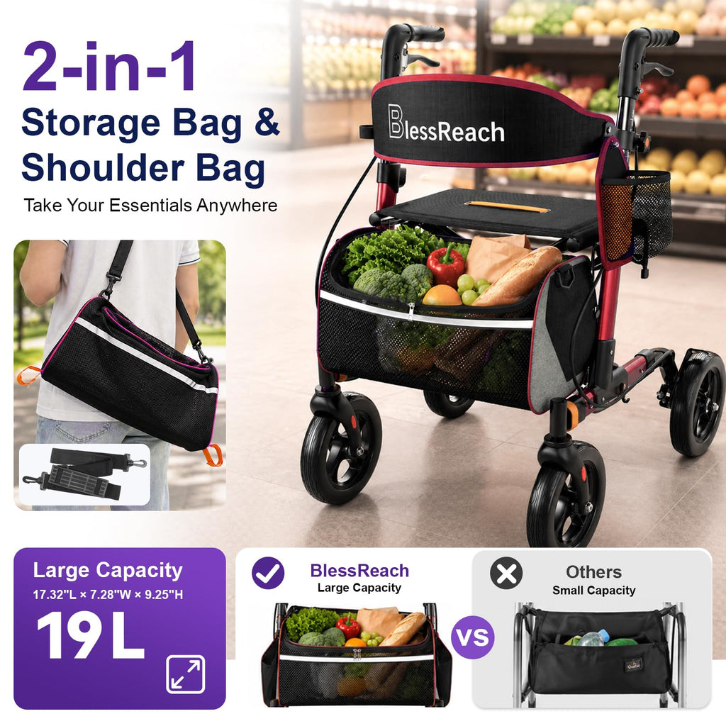 Lightweight Red Rollator Walker with Seat Q3510