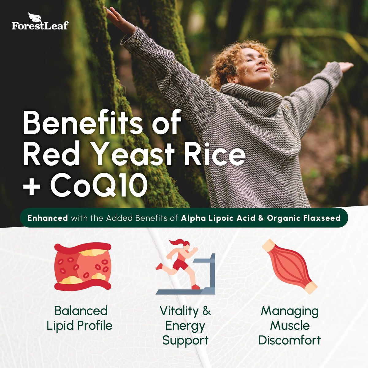 Red Yeast Rice 1215 mg CoQ10 Alpha Lipoic Acid Flaxseed 90 Capsules R942220