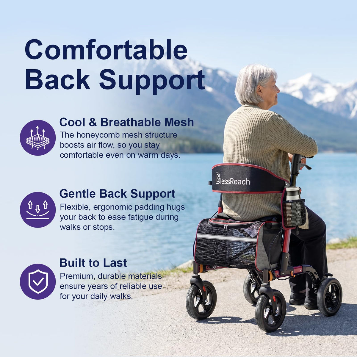 Lightweight Red Rollator Walker with Seat Q3510