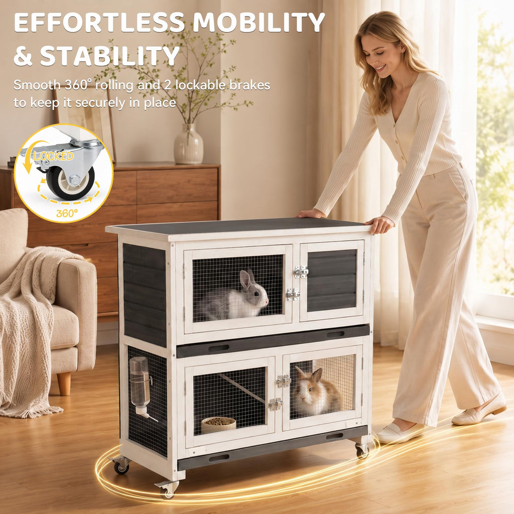 2-Story Indoor Rabbit Hutch with Wheels O835