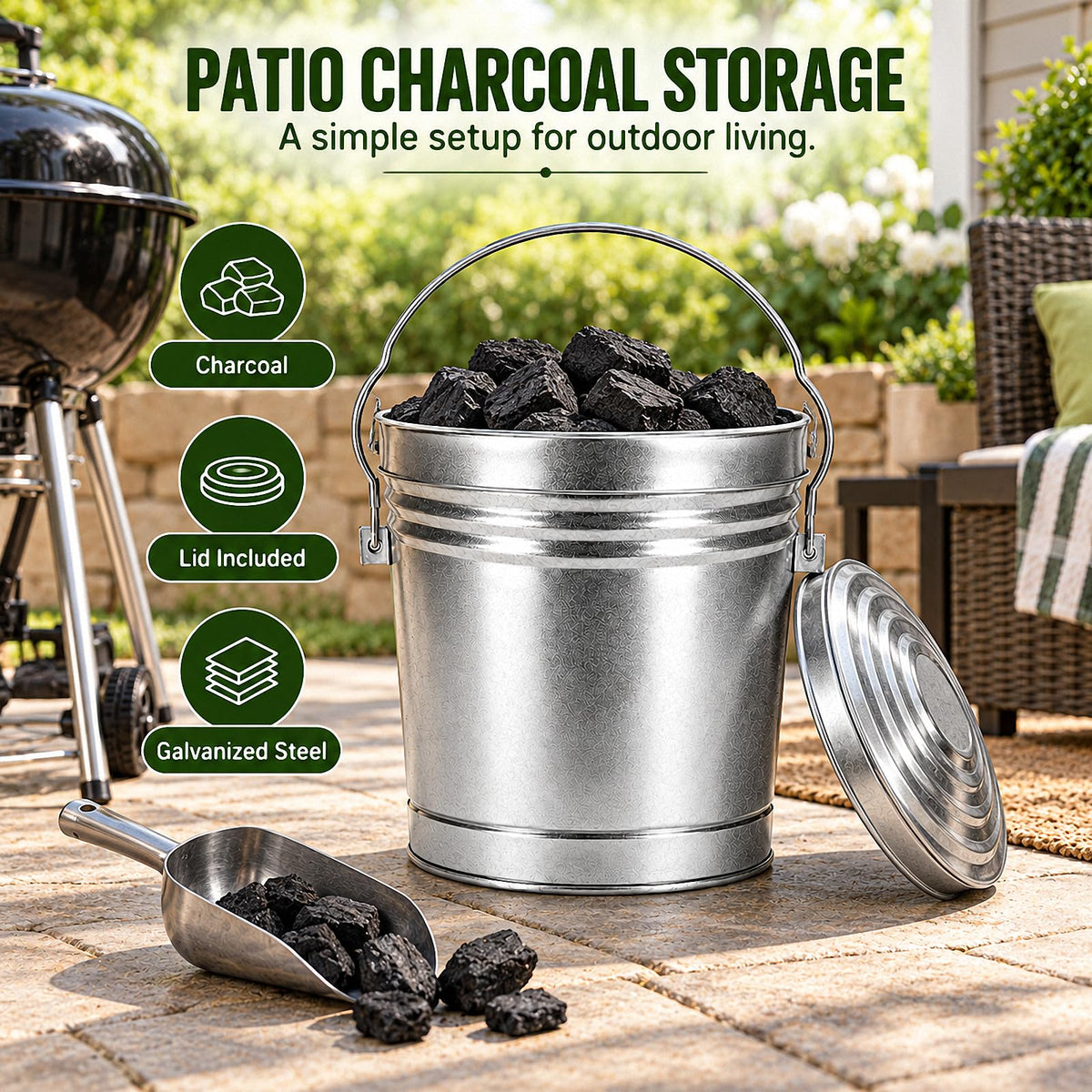 6 Gallon Silver Galvanized Steel Storage Can with Locking Lid L144937