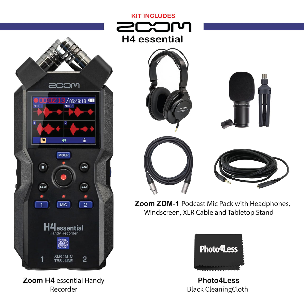 4-Track Handy Recorder with 32-Bit Float, Stereo Microphones, 2 XLR/TRS Combo Inputs F94597