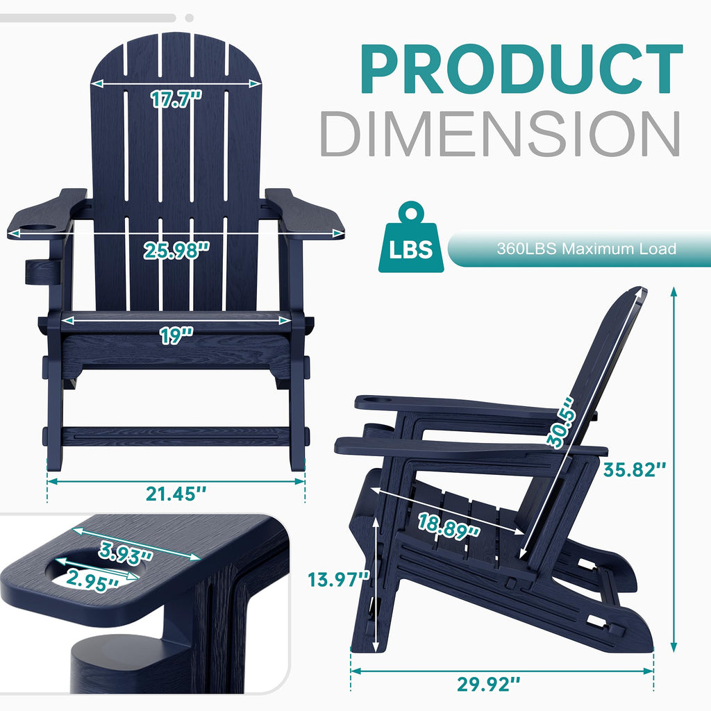Dark Blue HDPE Adirondack Chairs Set of 2 with Cup Holder K662