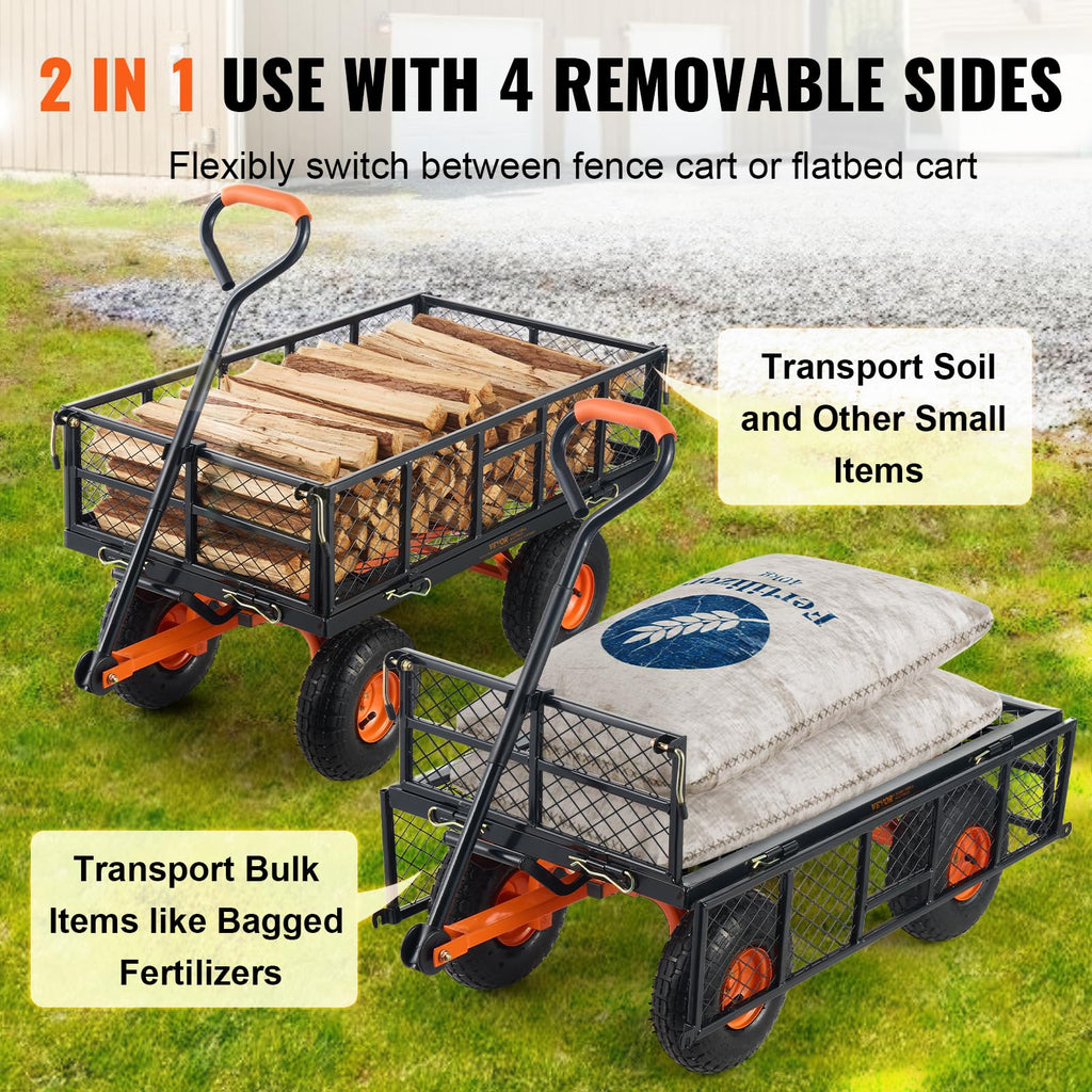 880lbs Steel Garden Dump Cart Utility Wagon with Removable Sides C225807