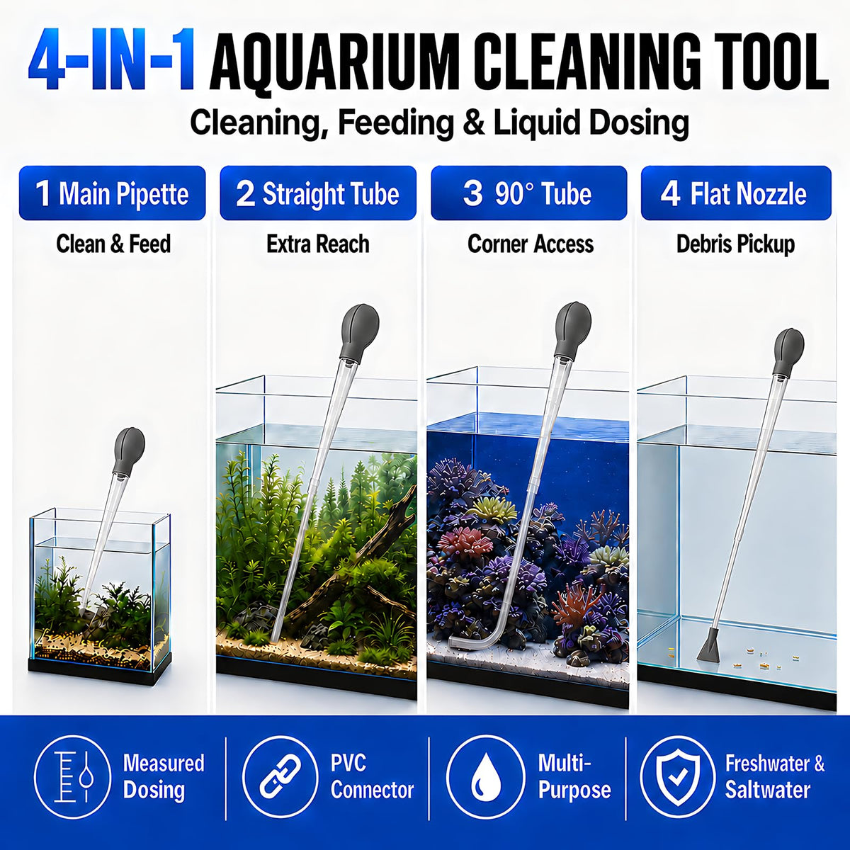 Aquarium Turkey Baster 4-in-1 Spot Cleaner and Coral Feeder 21.6 in K991474