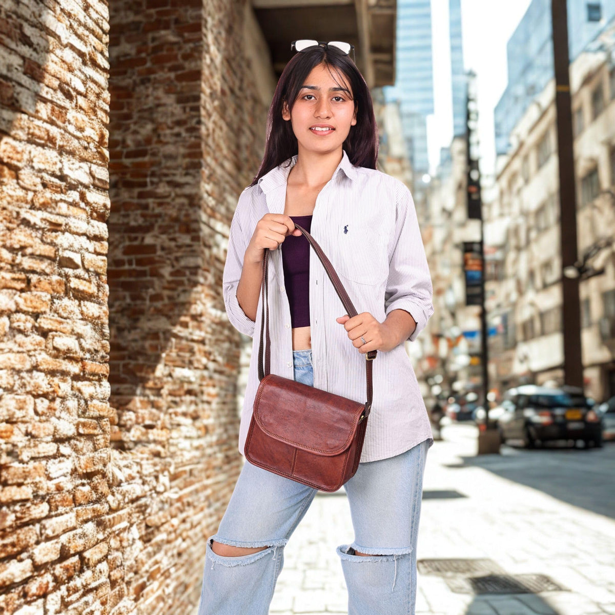 Brown Leather Crossbody Purse R93347