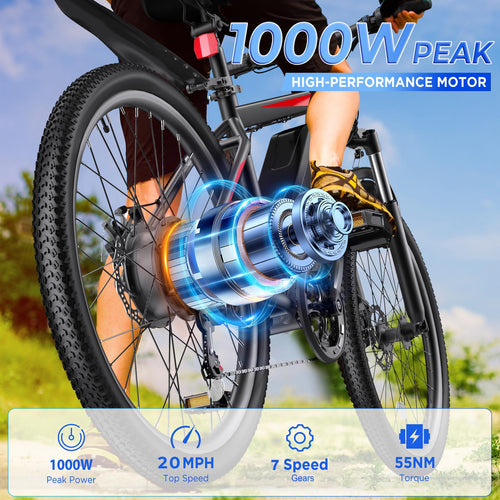 26" Electric Mountain Bike with 1000W Peak Motor K82417