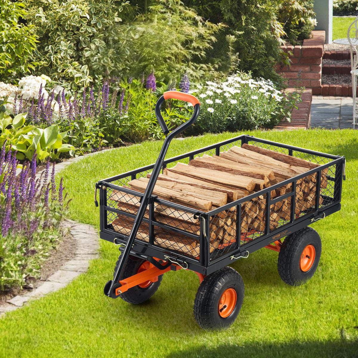 880lbs Steel Garden Dump Cart Utility Wagon with Removable Sides C225807