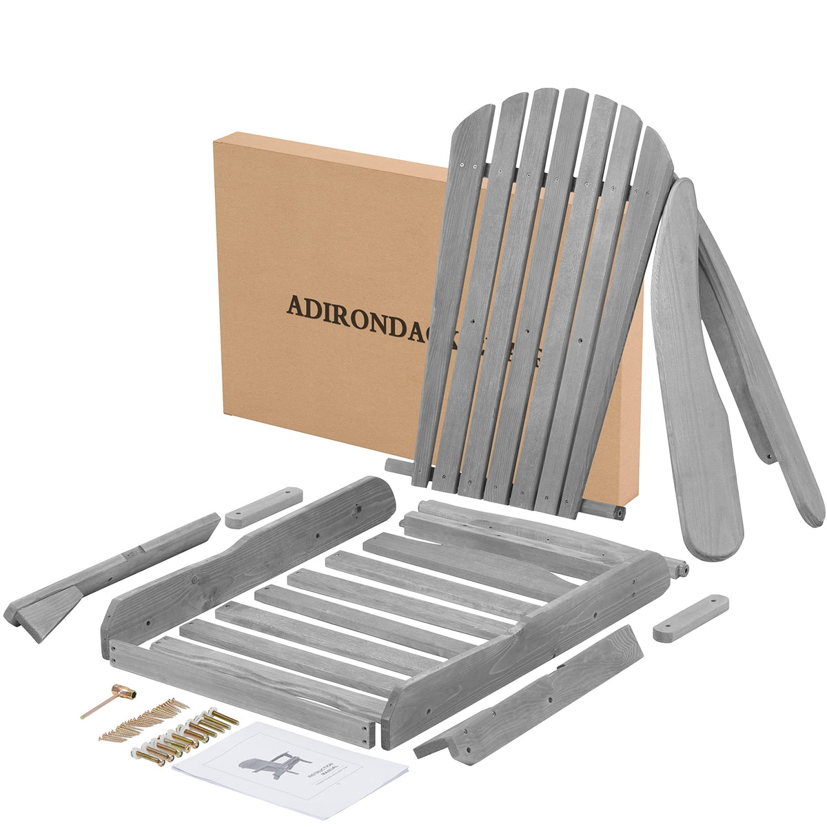 Folding Solid Wood Adirondack Chair Set of 2 Grey I58610