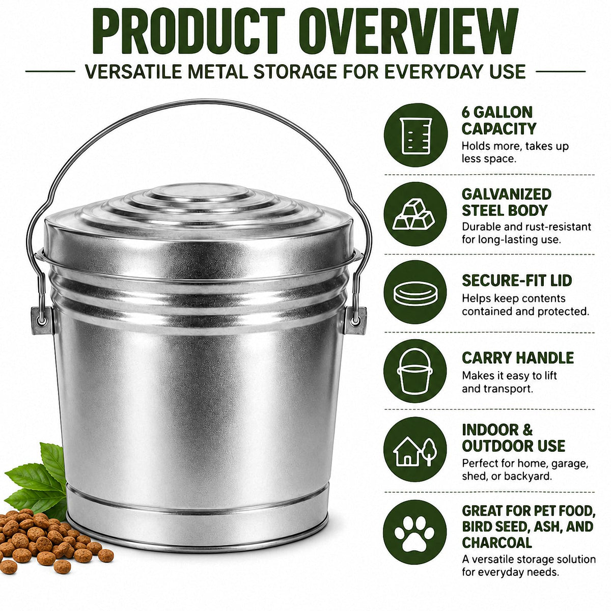 6 Gallon Silver Galvanized Steel Storage Can with Locking Lid L144937
