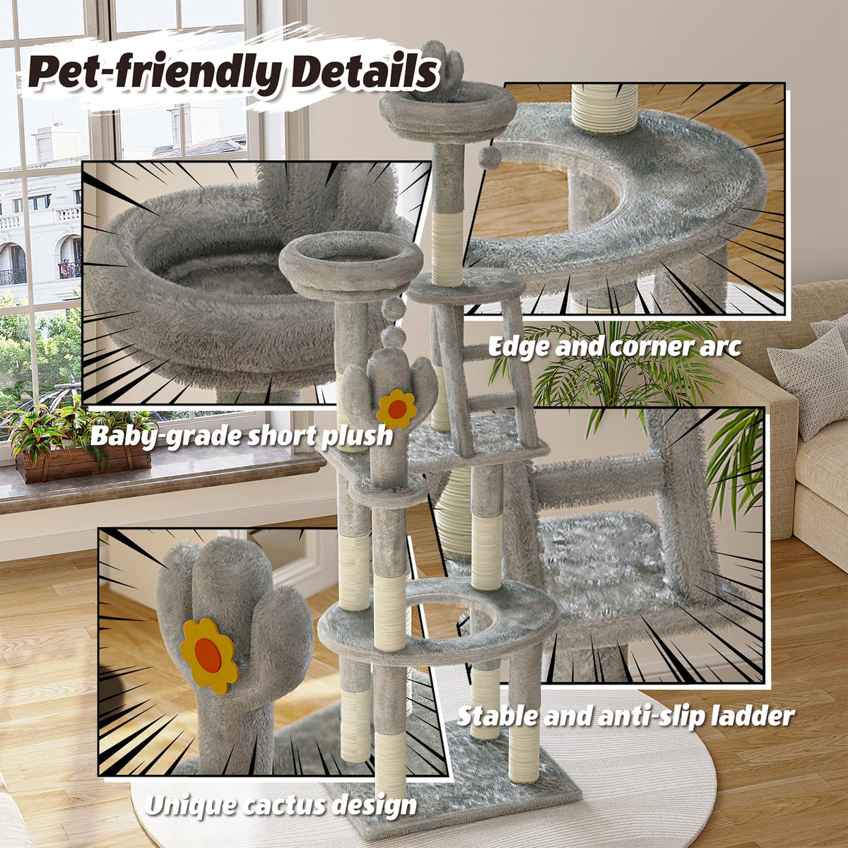 72in Gray Multi-Level Cat Tree with Transparent Capsule T773469