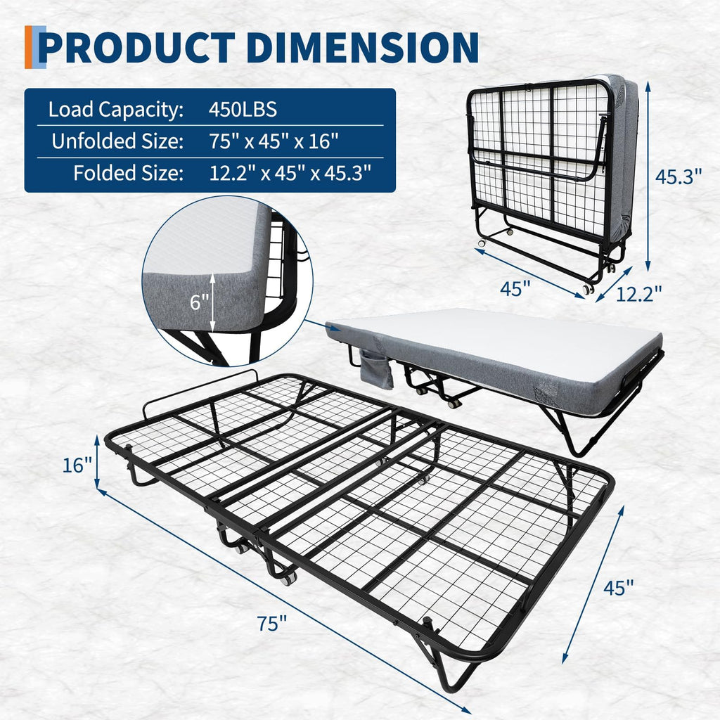 Folding Bed with 6 Inch Memory Foam Mattress Z141