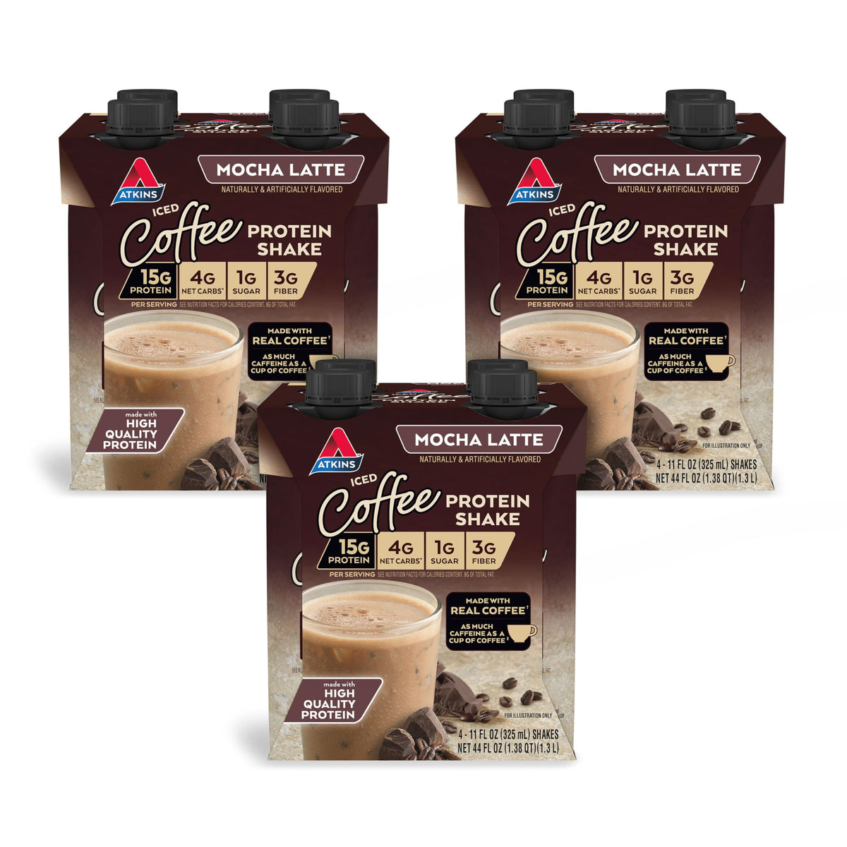 Dark Chocolate Mocha Latte Protein Shake, 15g Protein, 4g Net Carb, 1g Sugar W808