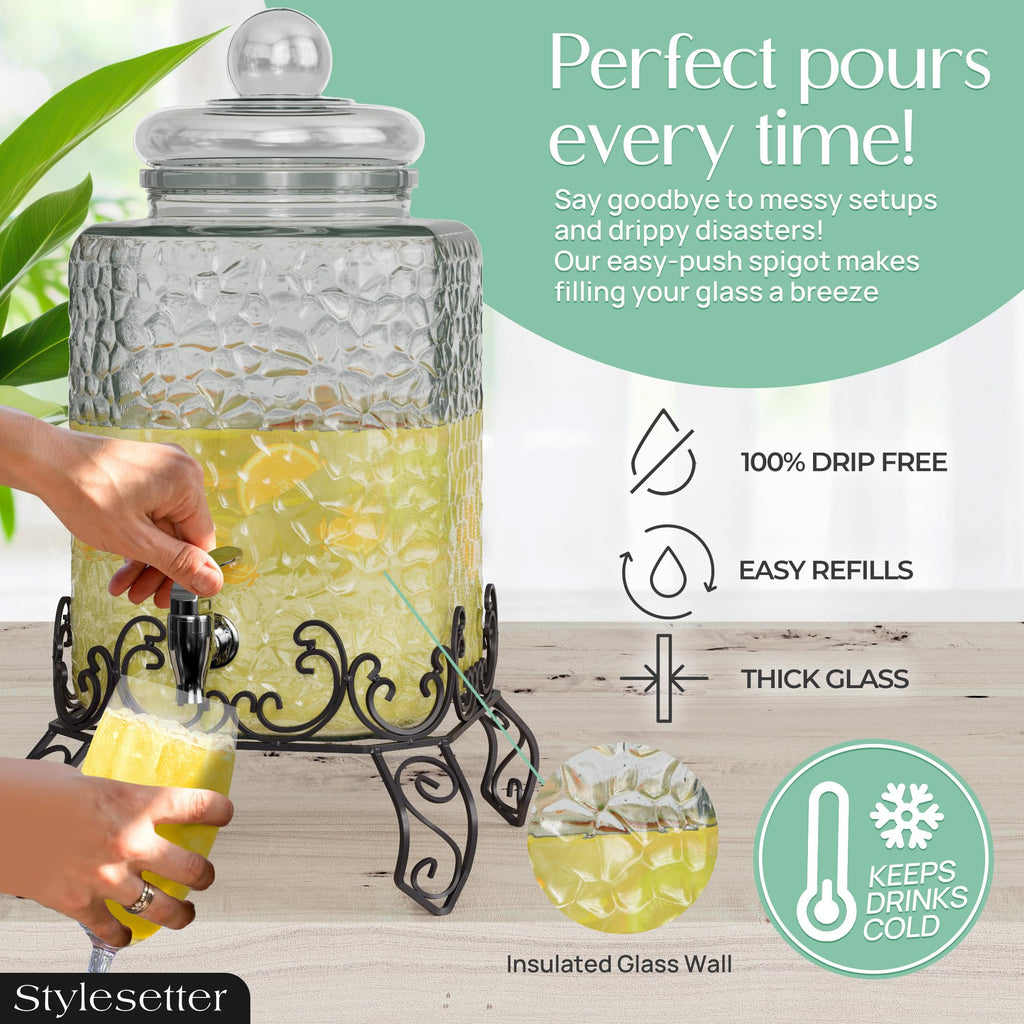 Glass Beverage Dispenser with Stand 2.5 Gal B409637