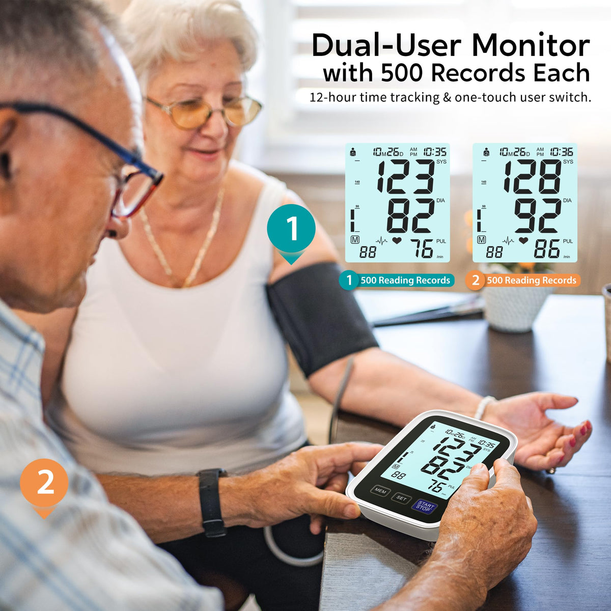 Upper Arm Blood Pressure Machine with 2 Size Cuffs and Backlit LCD M2994