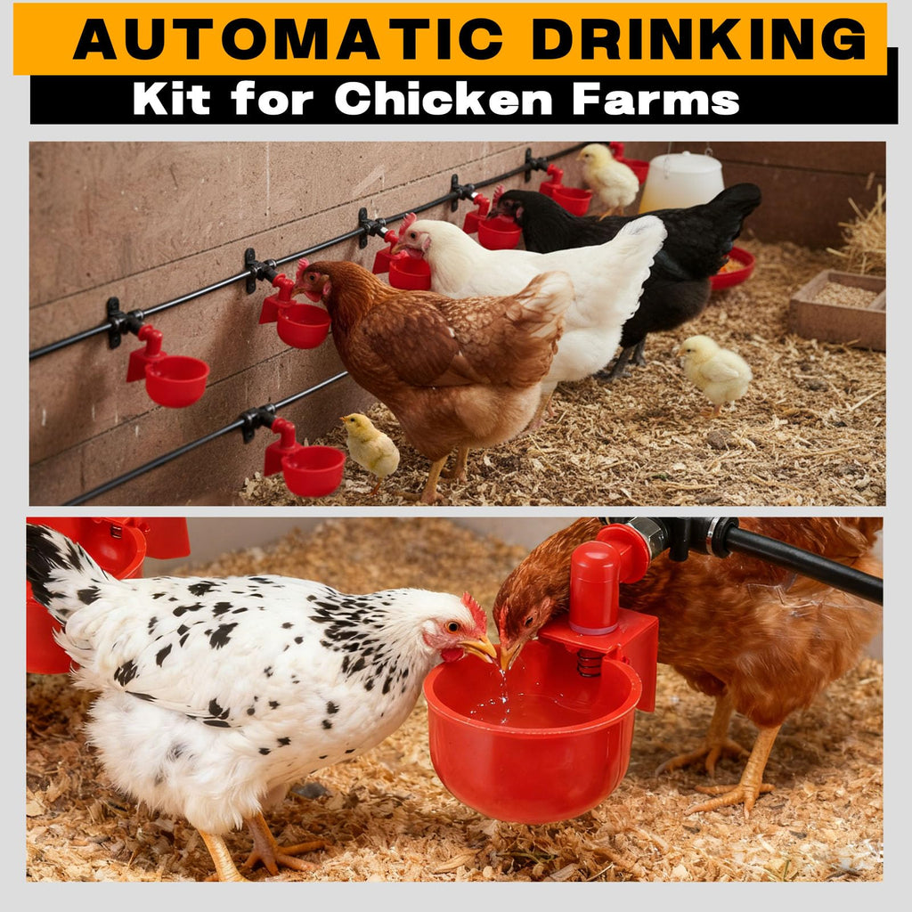 Automatic Chicken Watering System with 10 Red Cups N7556