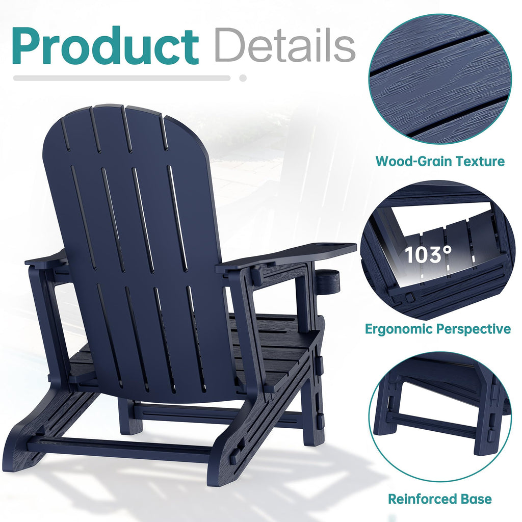 Dark Blue HDPE Adirondack Chairs Set of 2 with Cup Holder K662