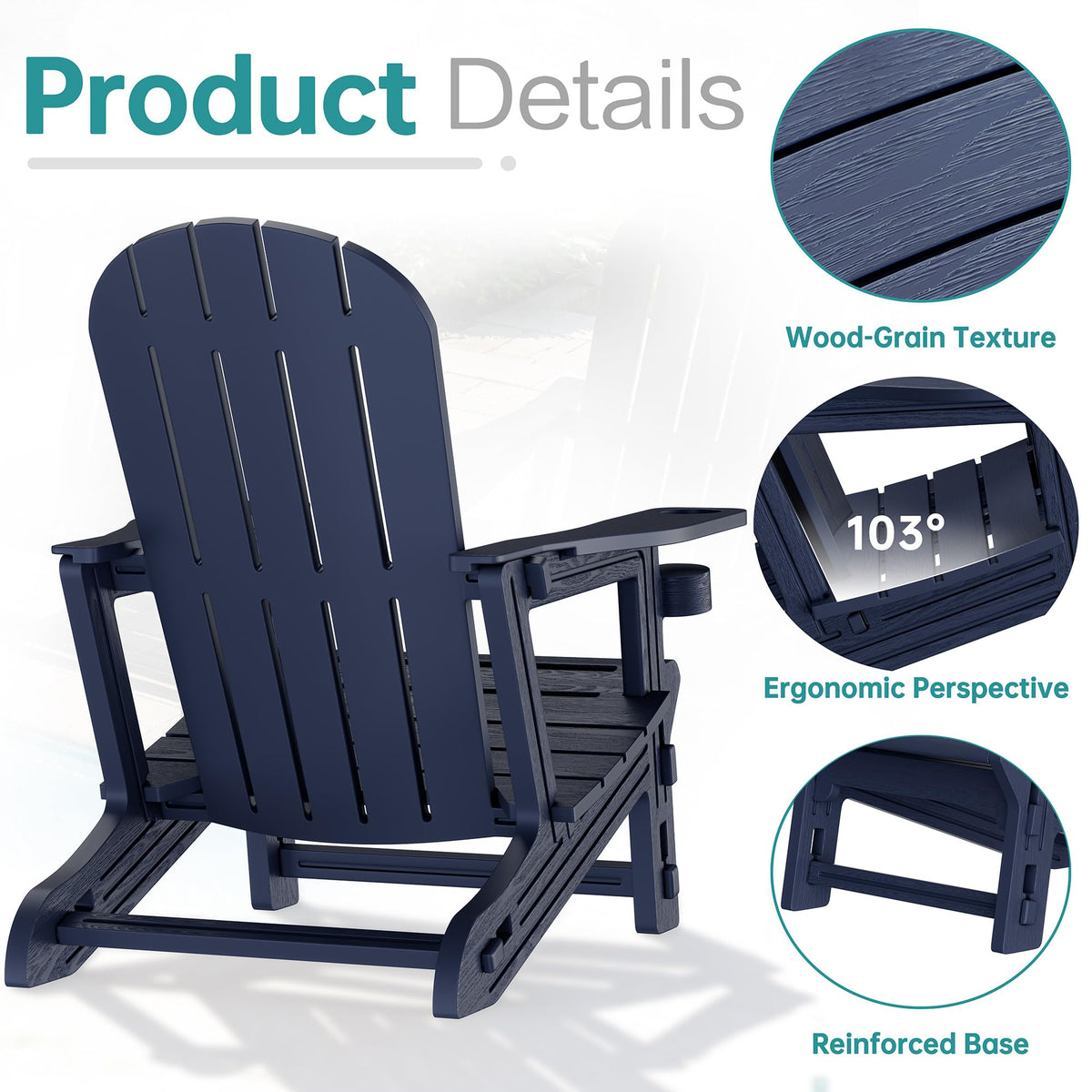 Dark Blue HDPE Adirondack Chairs Set of 2 with Cup Holder K662