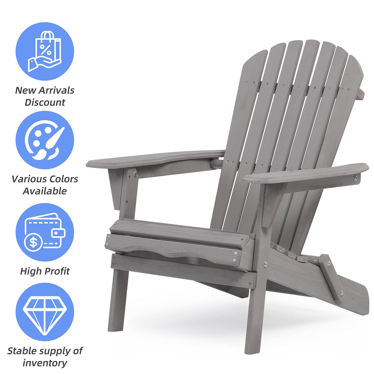 Folding Solid Wood Adirondack Chair Set of 2 Grey I58610