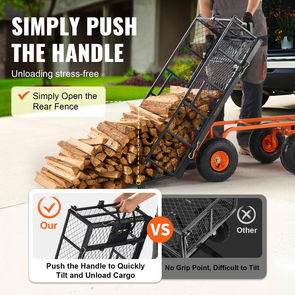 880lbs Steel Garden Dump Cart Utility Wagon with Removable Sides C225807
