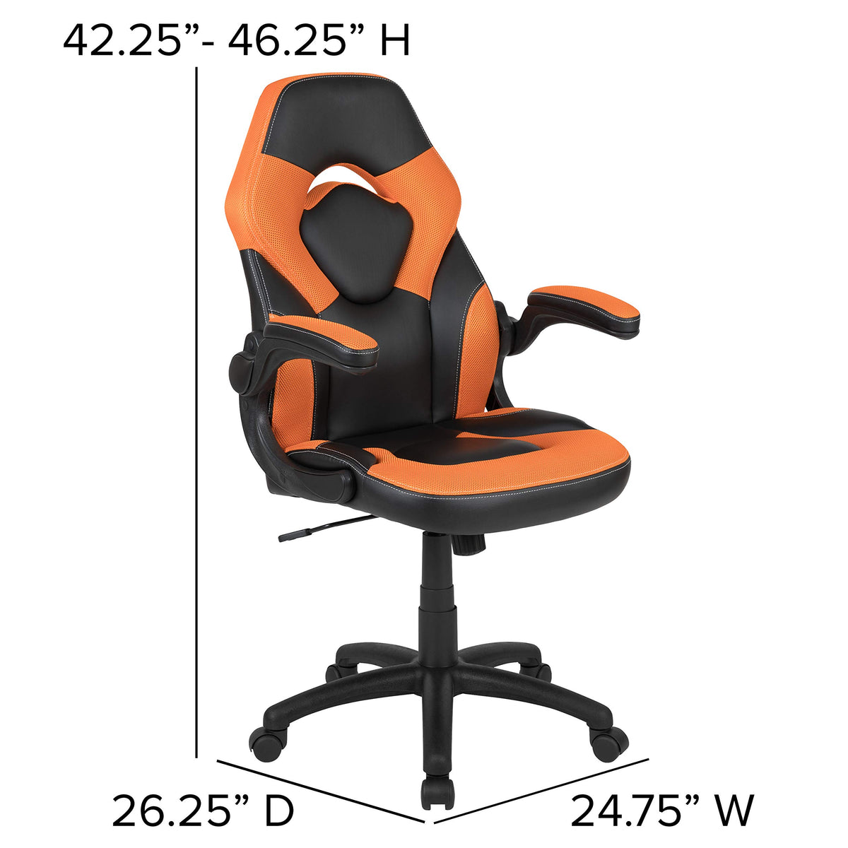 Orange Black Ergonomic Gaming Chair with Flip-Up Arms C23725