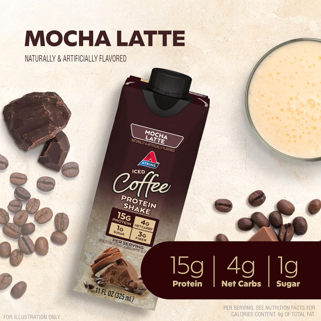 Dark Chocolate Mocha Latte Protein Shake, 15g Protein, 4g Net Carb, 1g Sugar W808