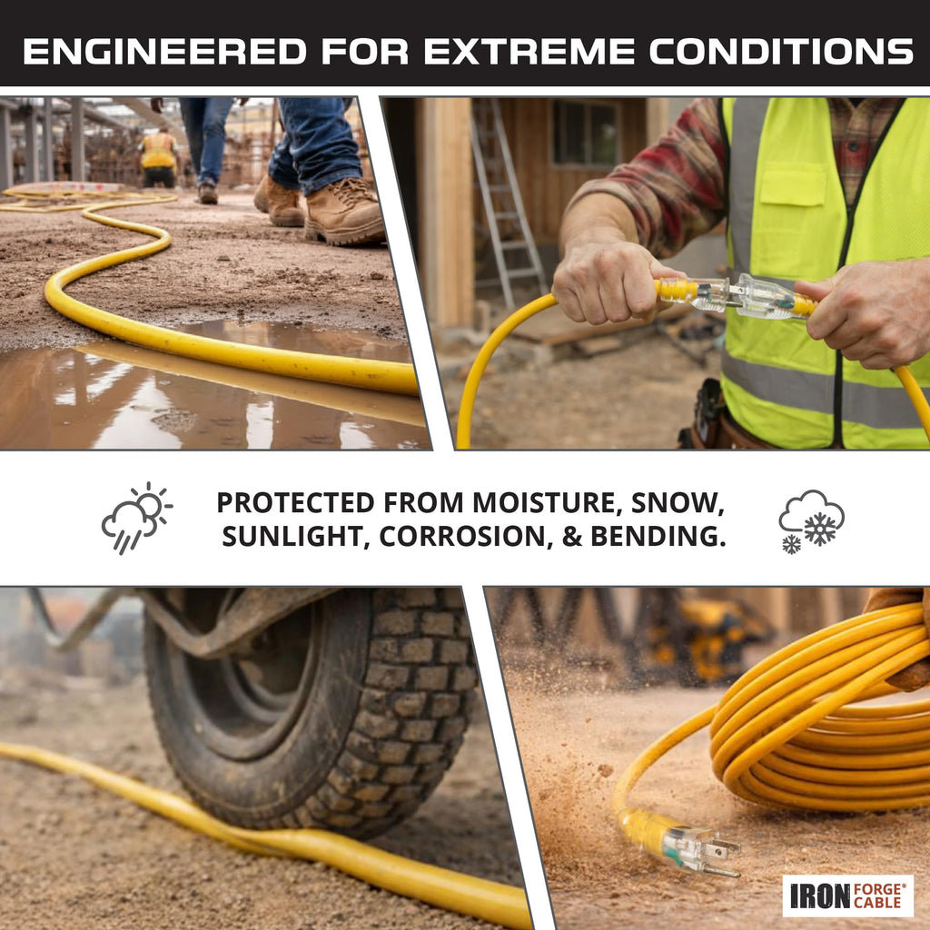 100 Foot Outdoor Extension Cord 12/3 SJTW Heavy Duty Yellow 3 Prong 15 AMP V286