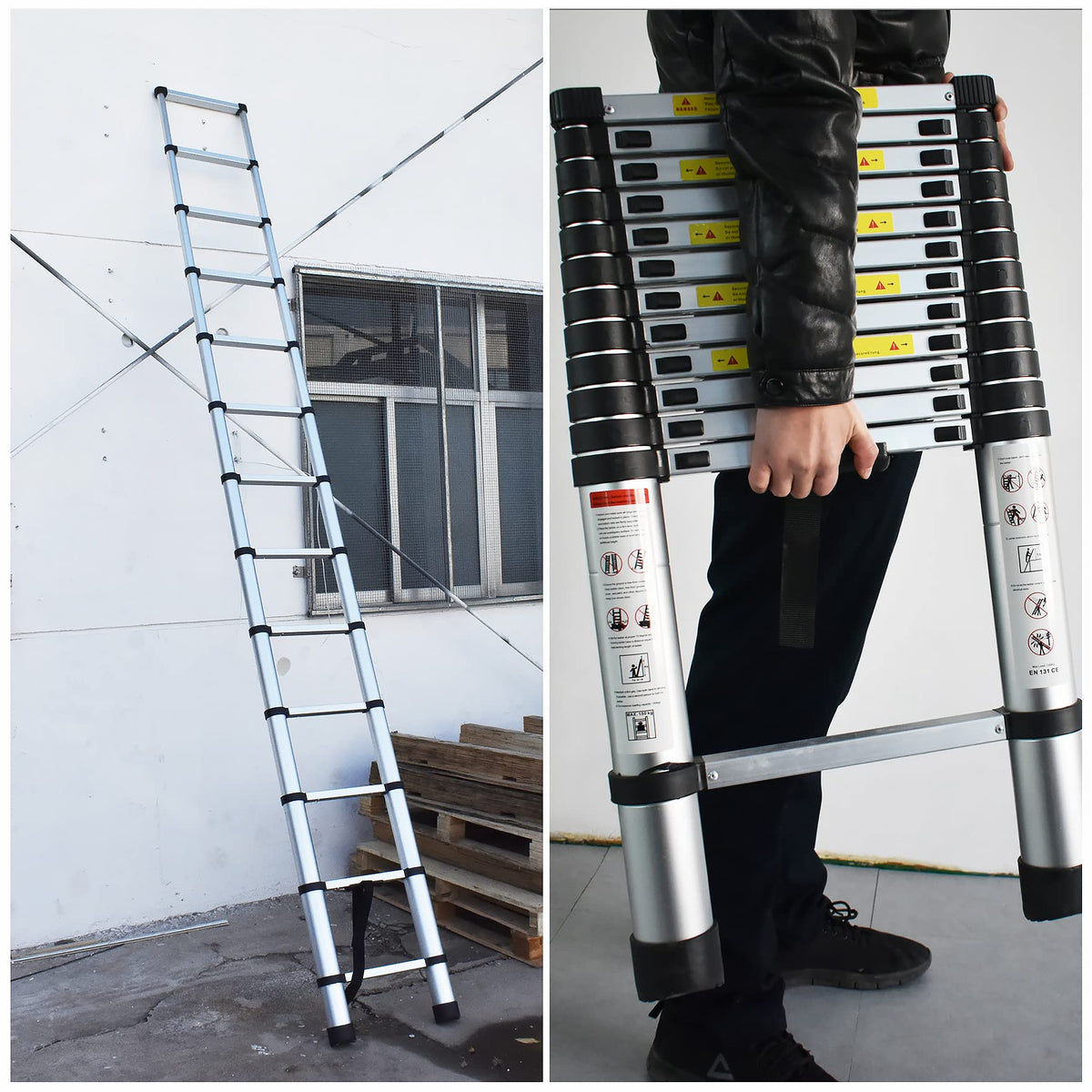 12.5FT Aluminum Telescoping Ladder 330 pounds E154224