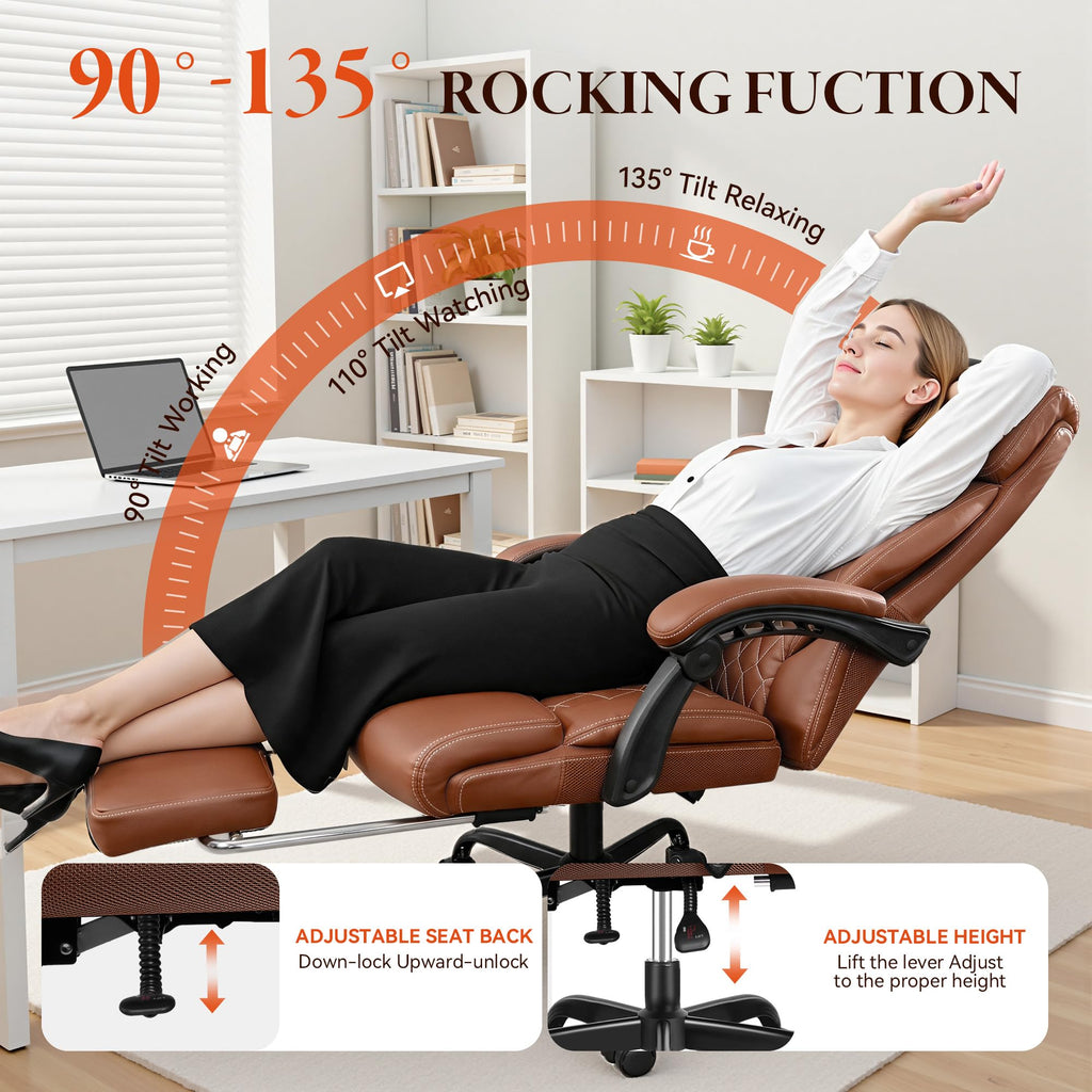 Big and Tall Brown Leather Office Chair with Footrest Z91059