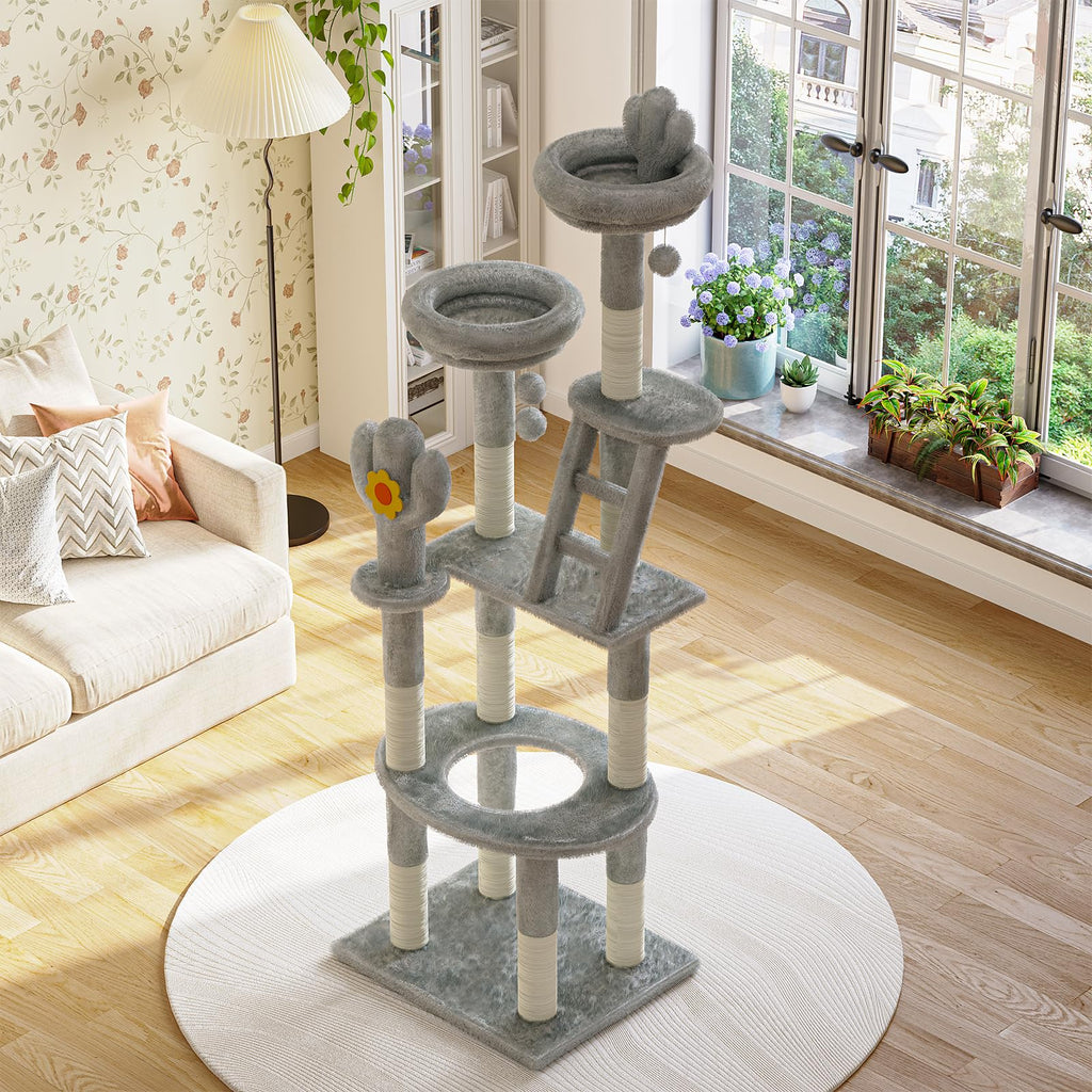 72in Gray Multi-Level Cat Tree with Transparent Capsule T773469