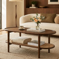 Oval 2-Tier Coffee Table with Rattan Storage Shelf V164150