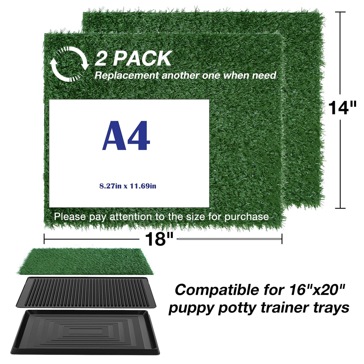 Artificial Grass Pee Pad 18 x 14 Inches 2 Pack I90654
